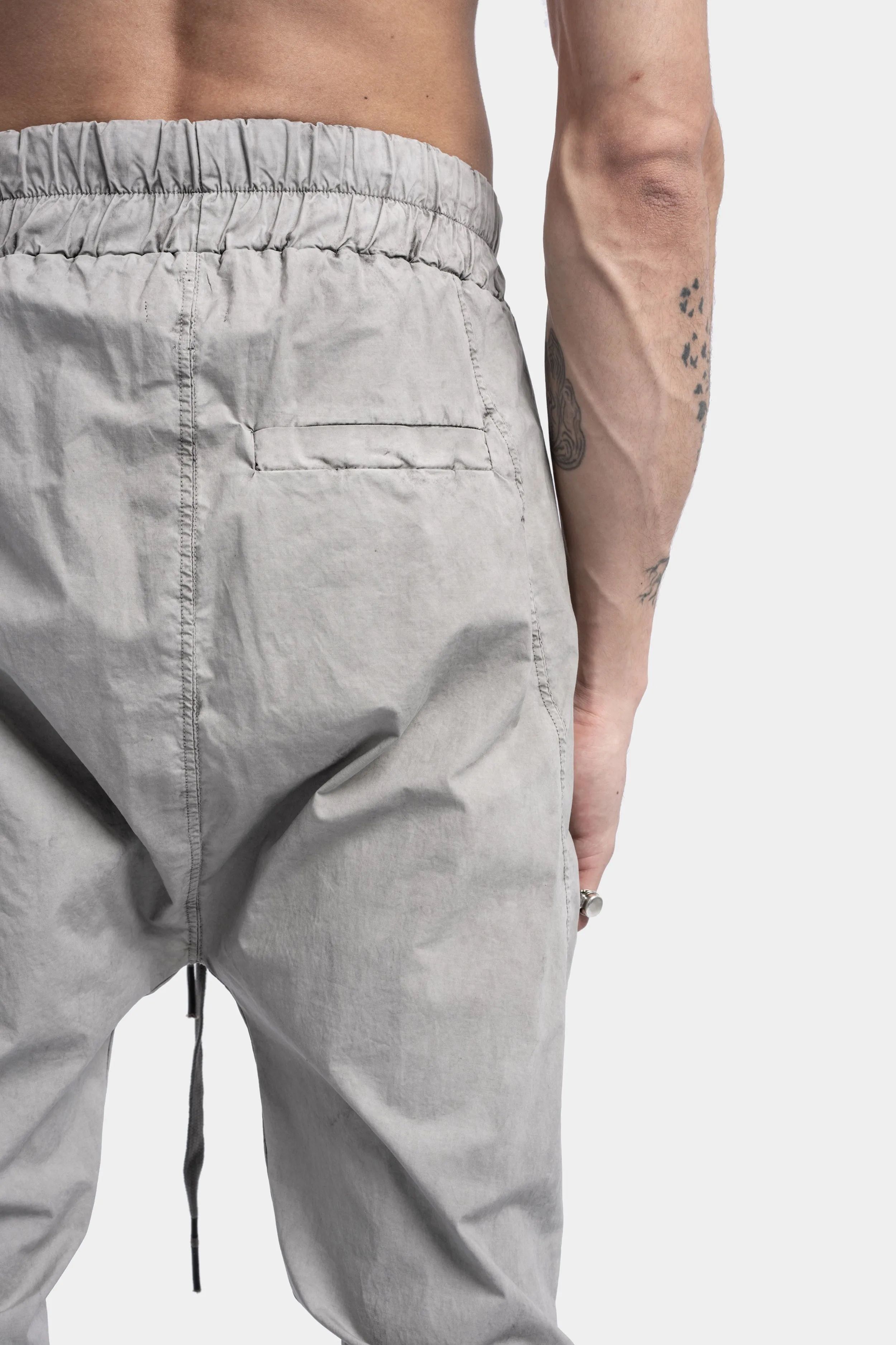 Drop crotch drawstring trousers, Light Grey