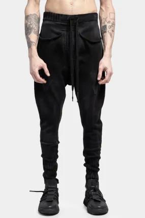 Drop crotch knit pants, Black spray