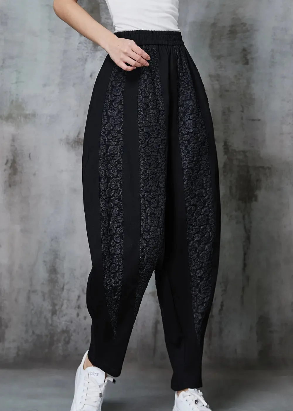 Elegant Black Oversized Patchwork Jacquard Cotton Pants Spring JK1019