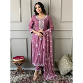 Embroidery Rayon 3 piece Women's Suit Pink