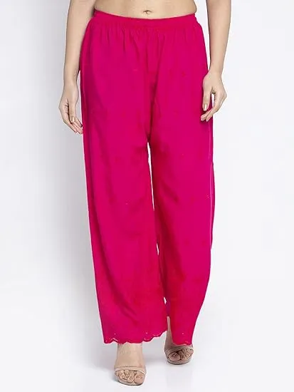 Fabulous Pink Palazzo Pants With Embroidery