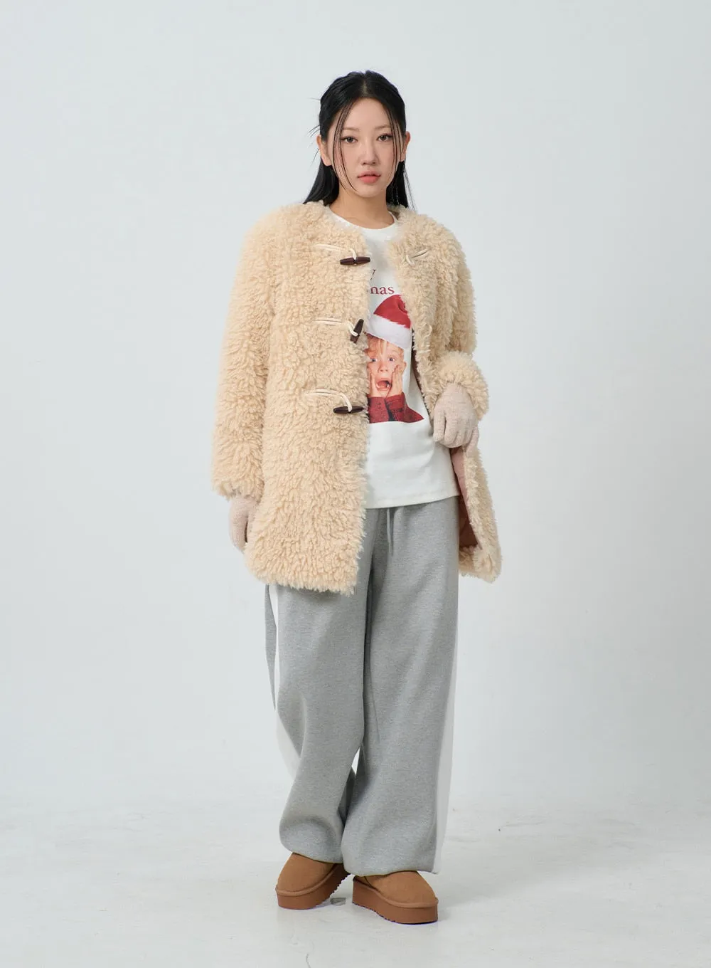 Faux Fur Button Midi Coat CJ302