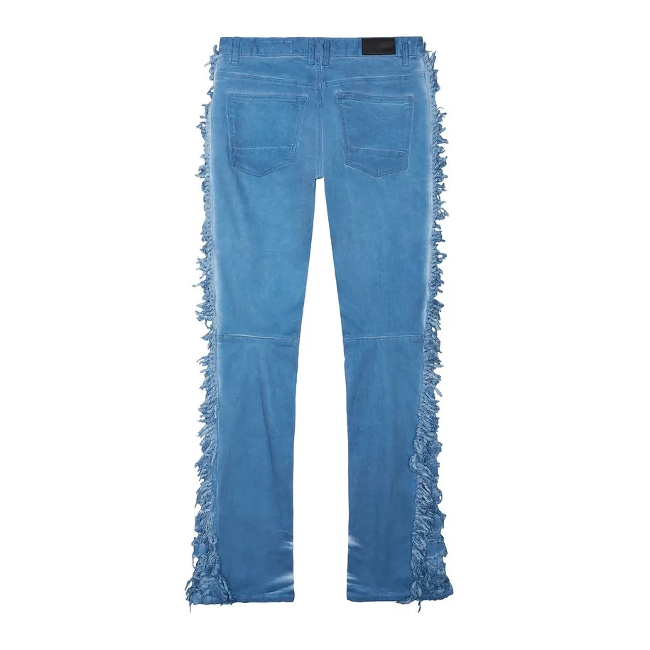 Frayed Stacked Pigment Dyed Pants - Cool Blue