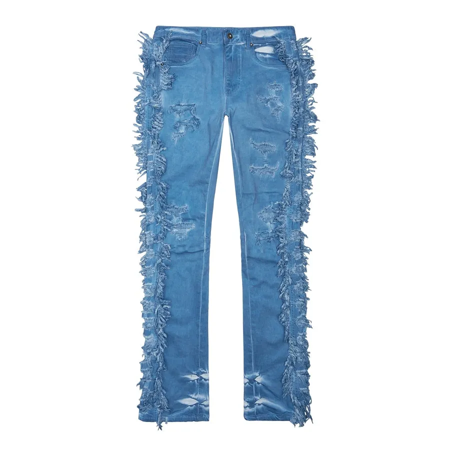 Frayed Stacked Pigment Dyed Pants - Cool Blue