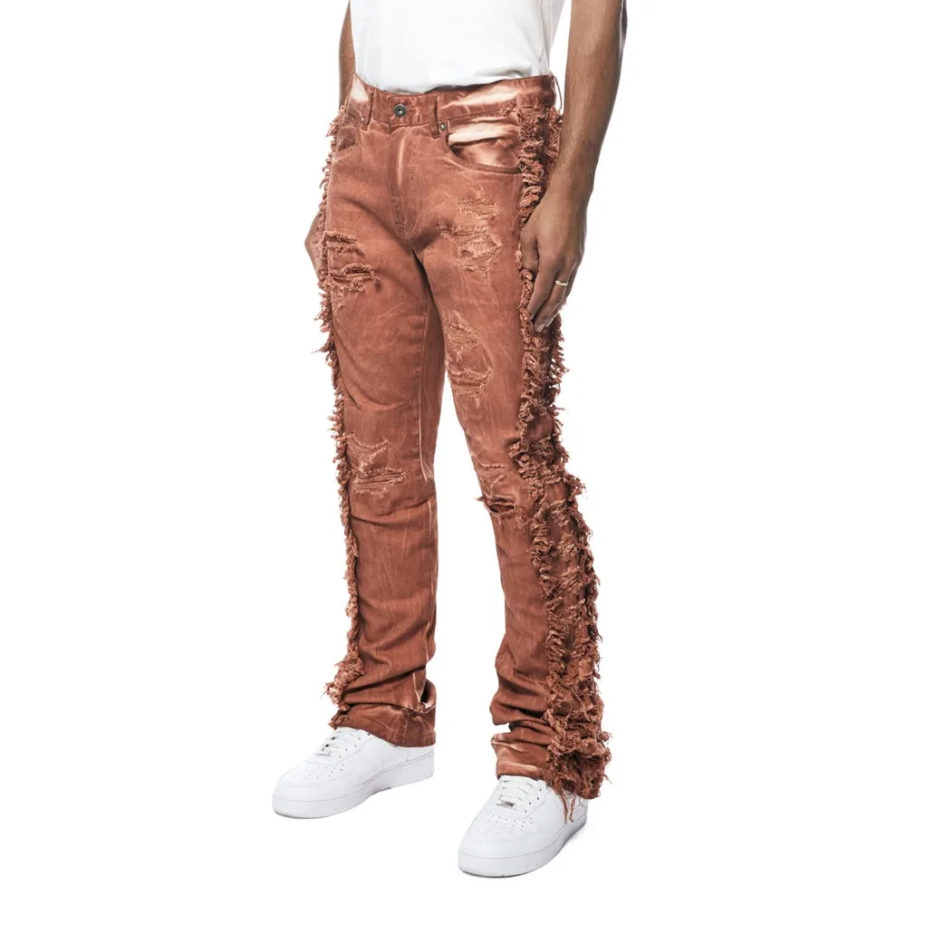 Frayed Stacked Pigment Dyed Pants - Rust