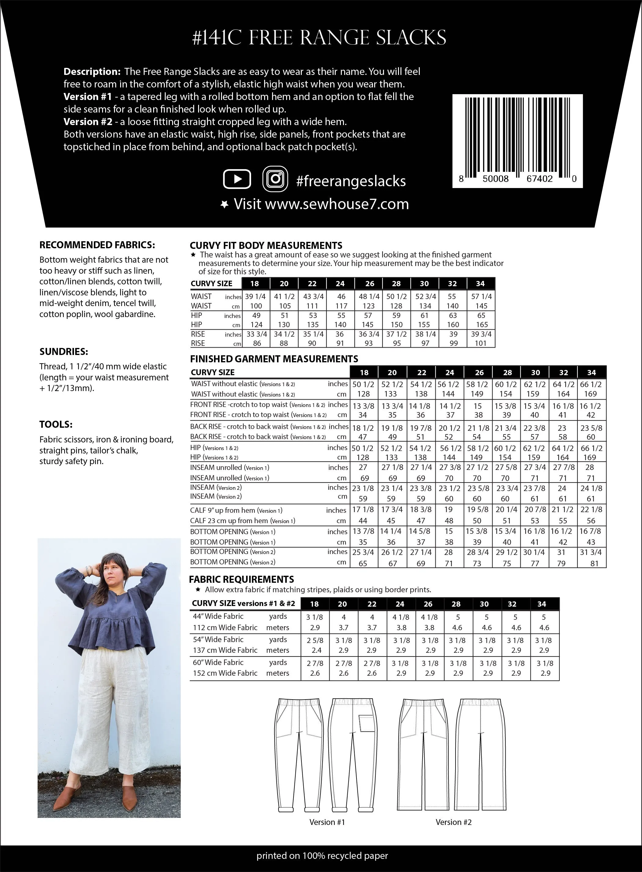 Free Range Slacks Sewing Pattern | Plus Size 18-34 by Sew House Seven