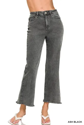 High Rise Black Cropped Jeans in Washed Black