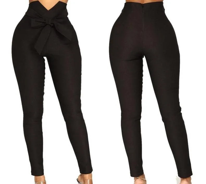 High Waist Bowknot Long Slim Skinny Pants Bandage Elastic Pencil