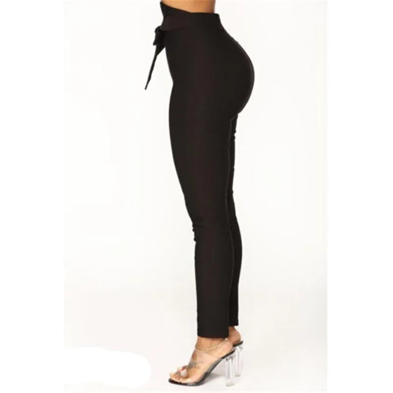 High Waist Bowknot Long Slim Skinny Pants Bandage Elastic Pencil