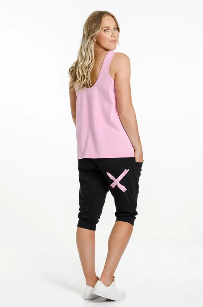 Homelee 3/4 Apartment Pants - Black with Pink Bloom X