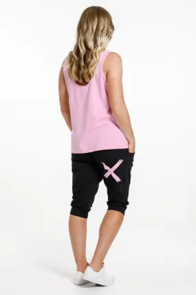 Homelee 3/4 Apartment Pants - Black with Pink Bloom X