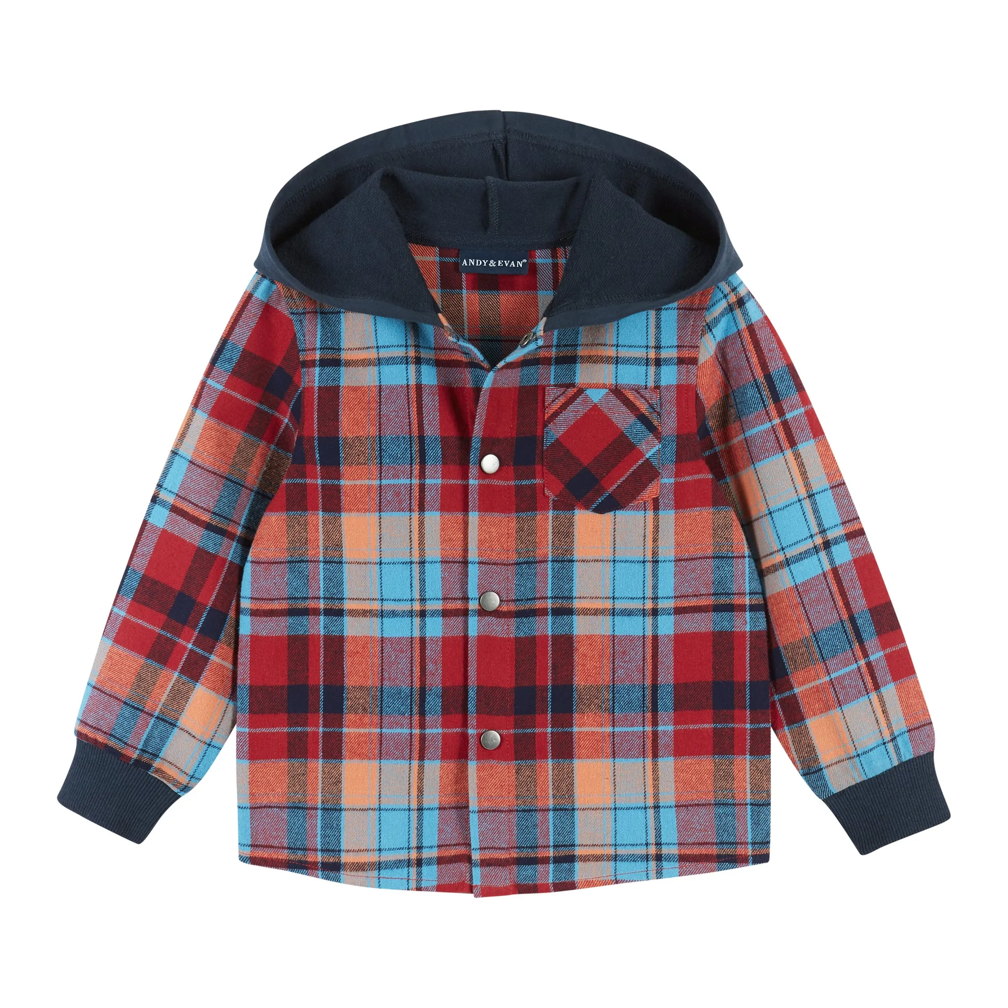 Infant Navy & Red Plaid Hooded Flannel Buttondown Set  | Navy & Red