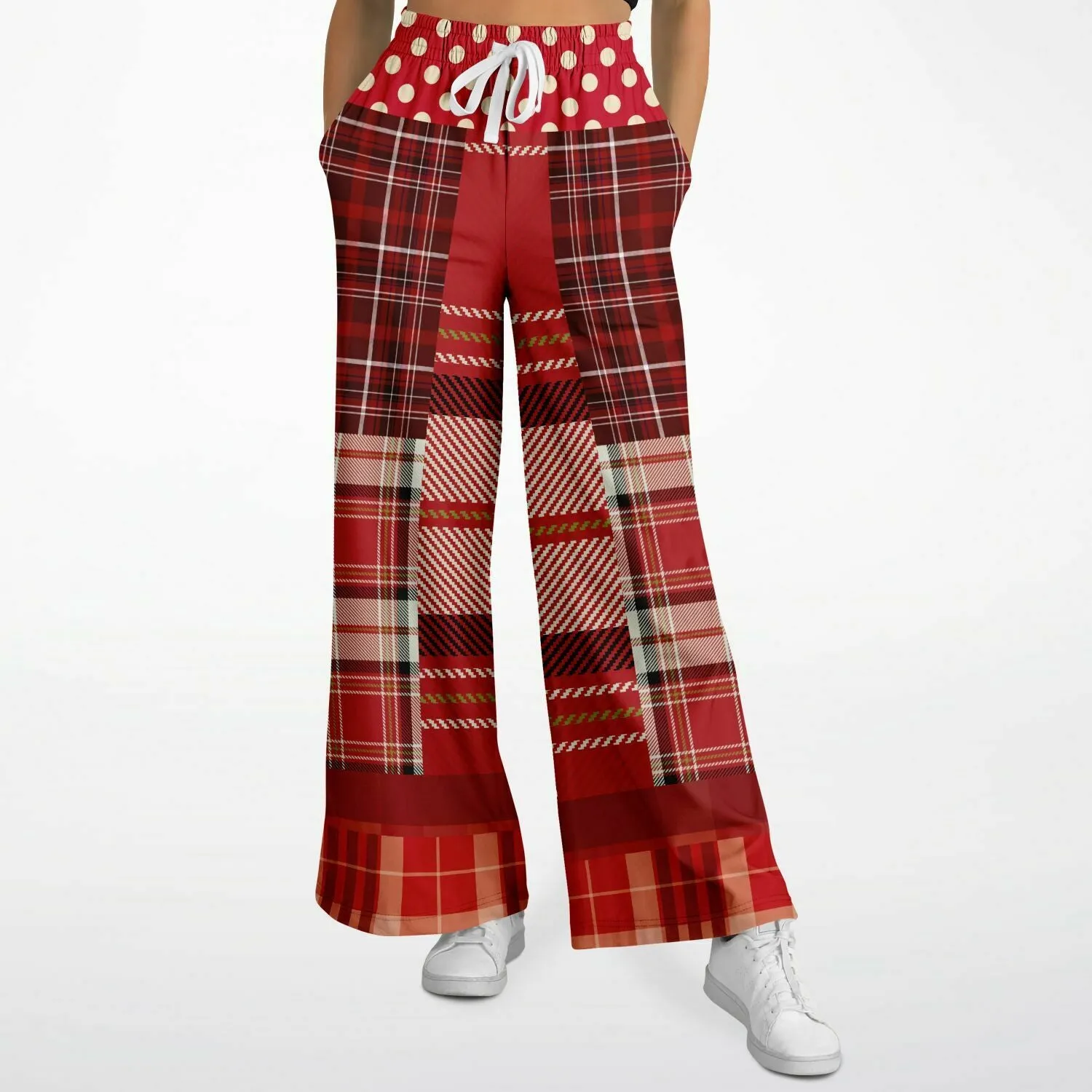 Jersey Salsa Red Plaid Eco-Poly Stretchy Phat Bellbottoms