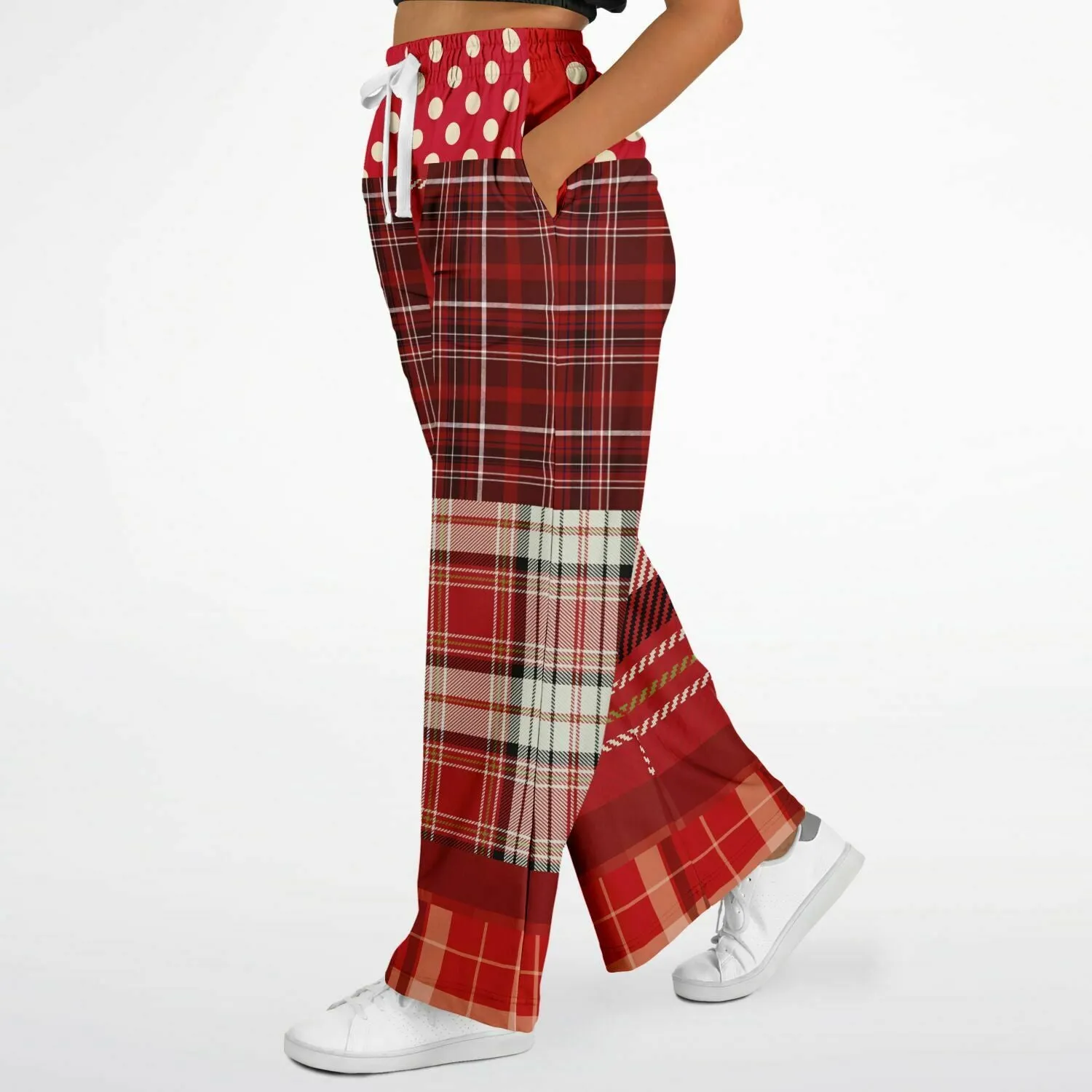 Jersey Salsa Red Plaid Eco-Poly Stretchy Phat Bellbottoms