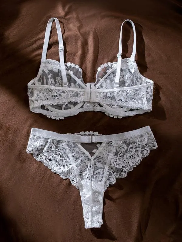 Ladies Floral Embroidery Lingerie Set