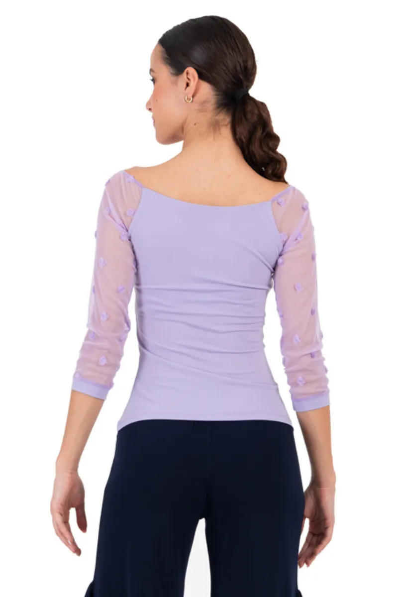 Lilac Blouse With Polka Dot Tulle Sleeves