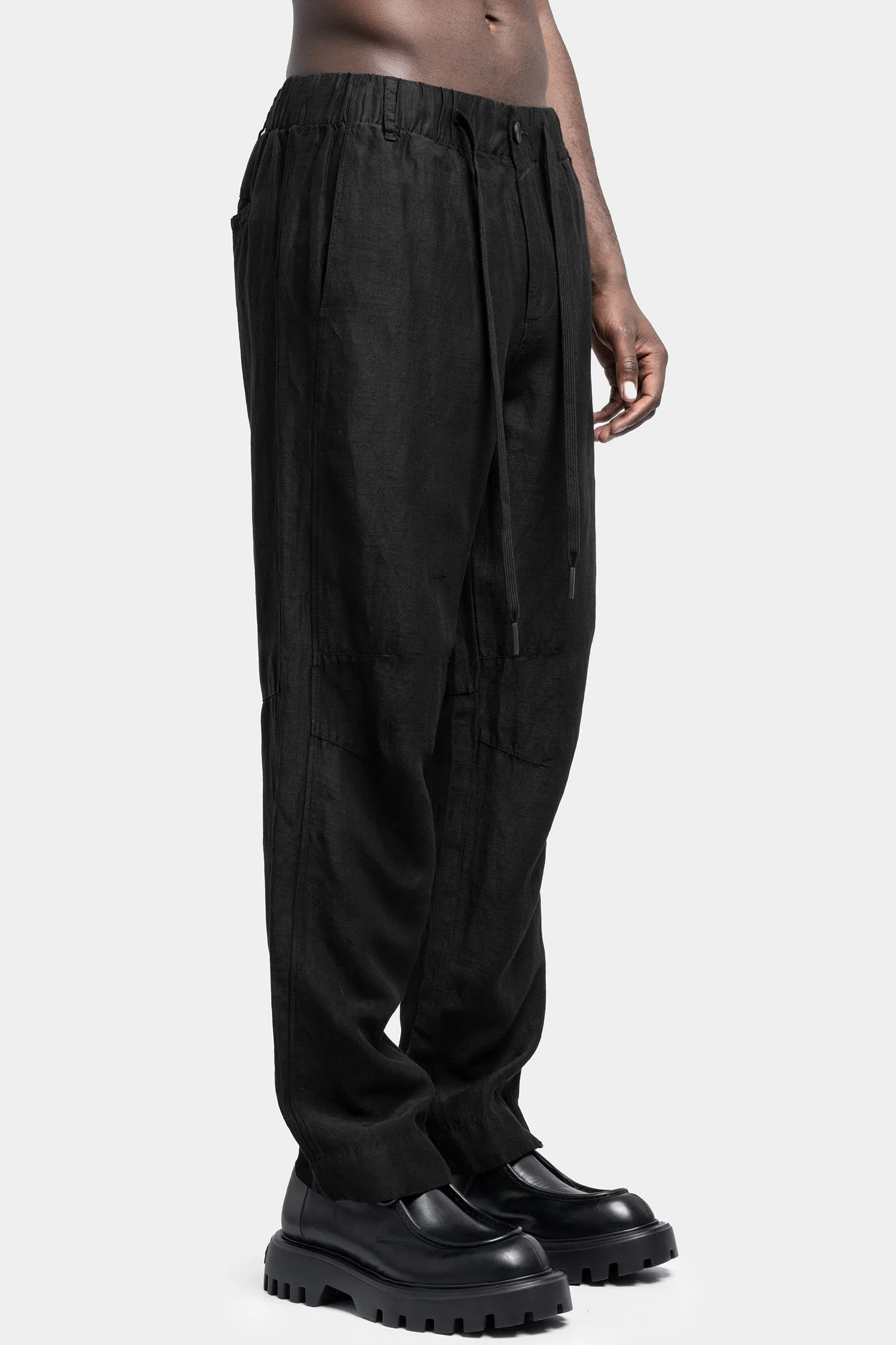 Linen blend cropped drawstring trousers