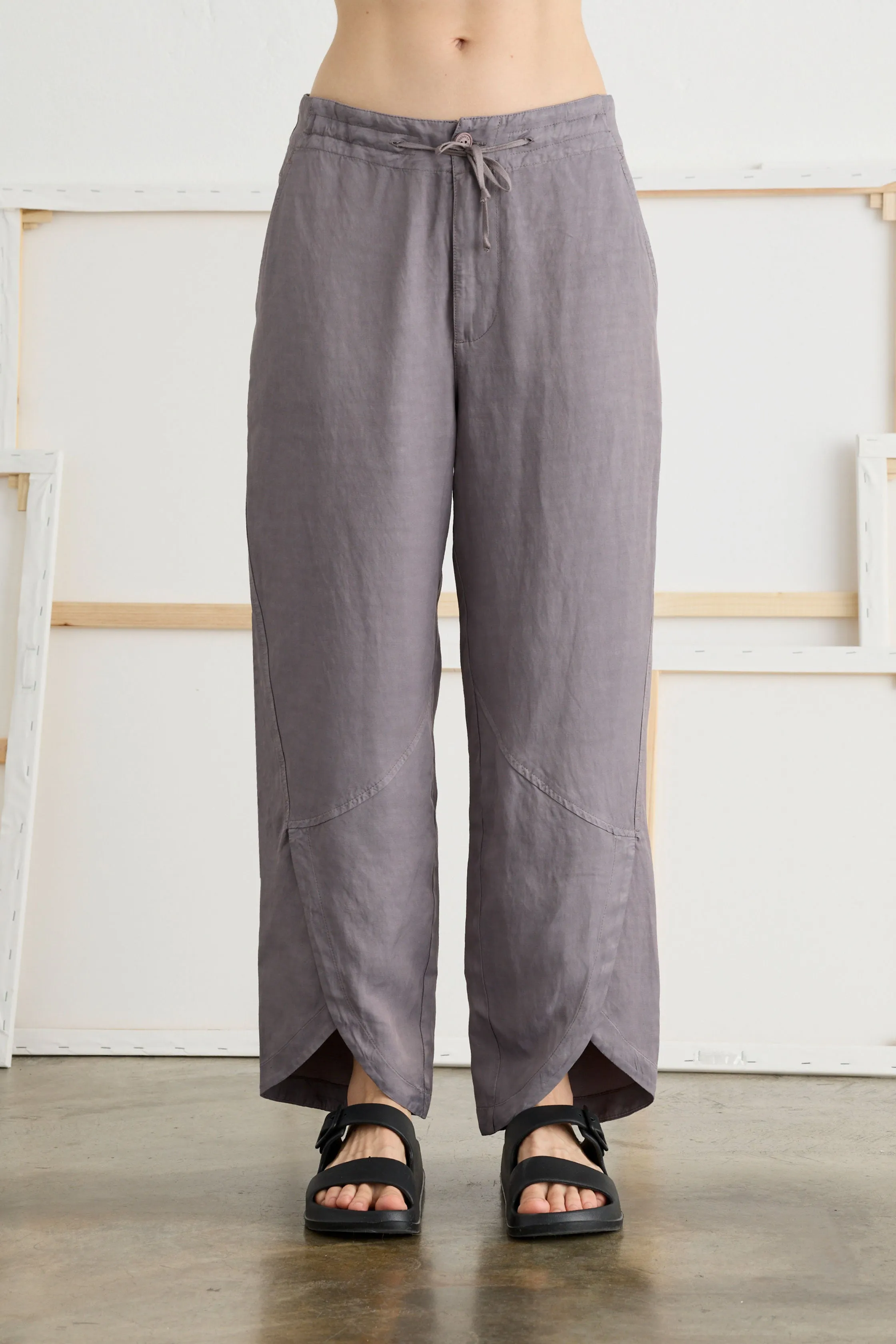 Linen Viscose Pants with Drawstring Waist Garment-Dyed 06EU 7083