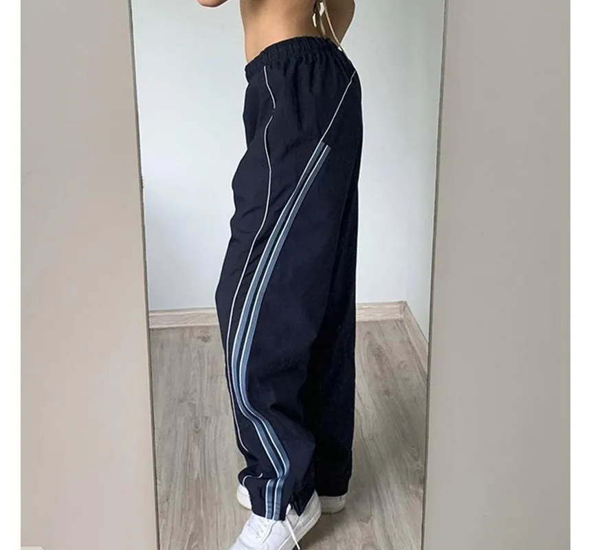 Low Rise Striped Loose-Fit Wide-Leg Sweatpants dd3