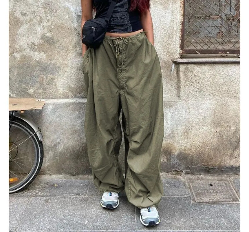 Low-Waist Loose-Fit Cargo Wide-Leg Pants dd21