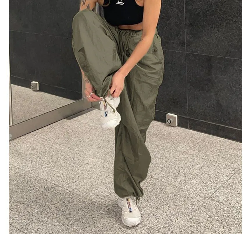 Low-Waist Loose-Fit Cargo Wide-Leg Pants dd21