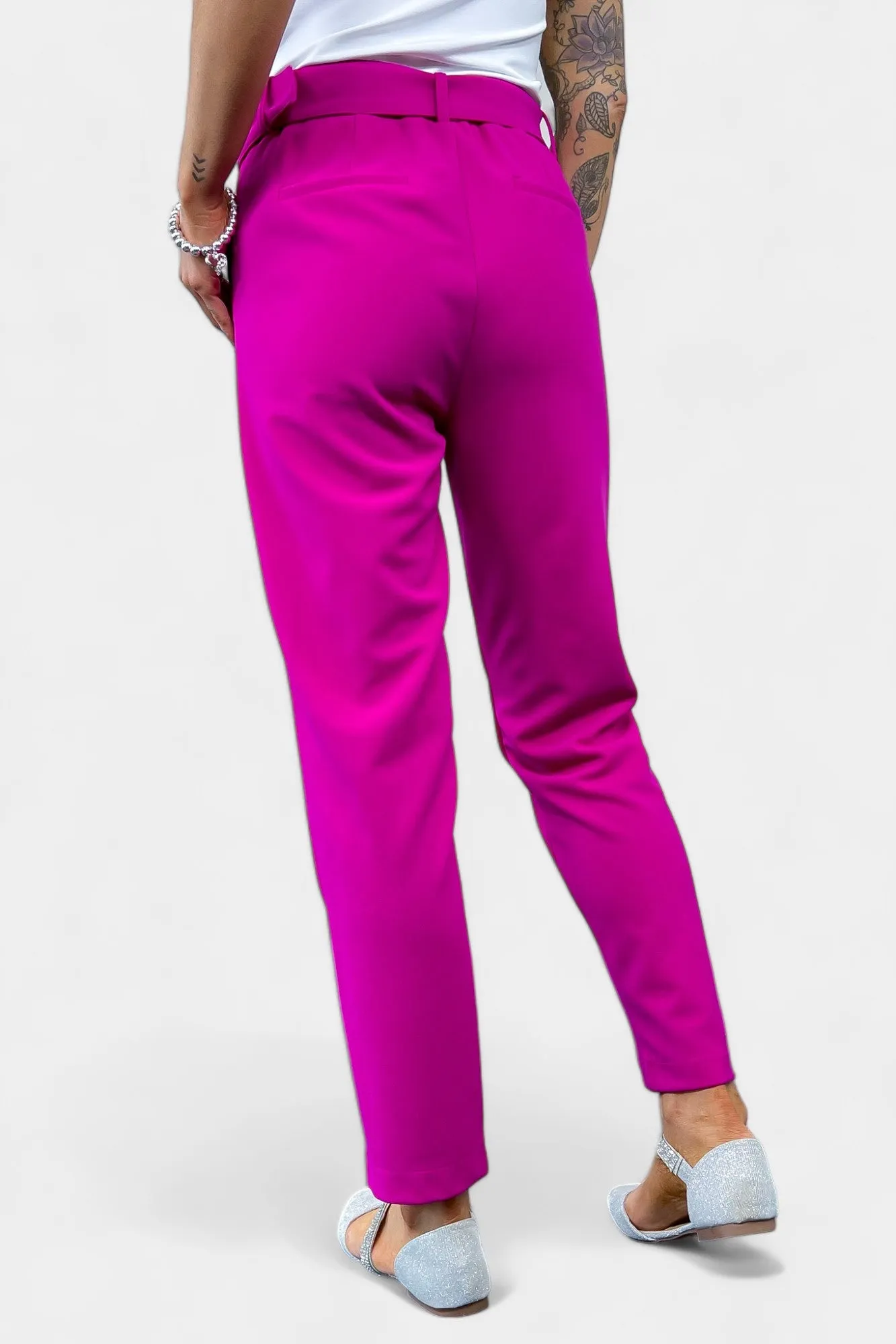 Magenta Belted Stretch Pants