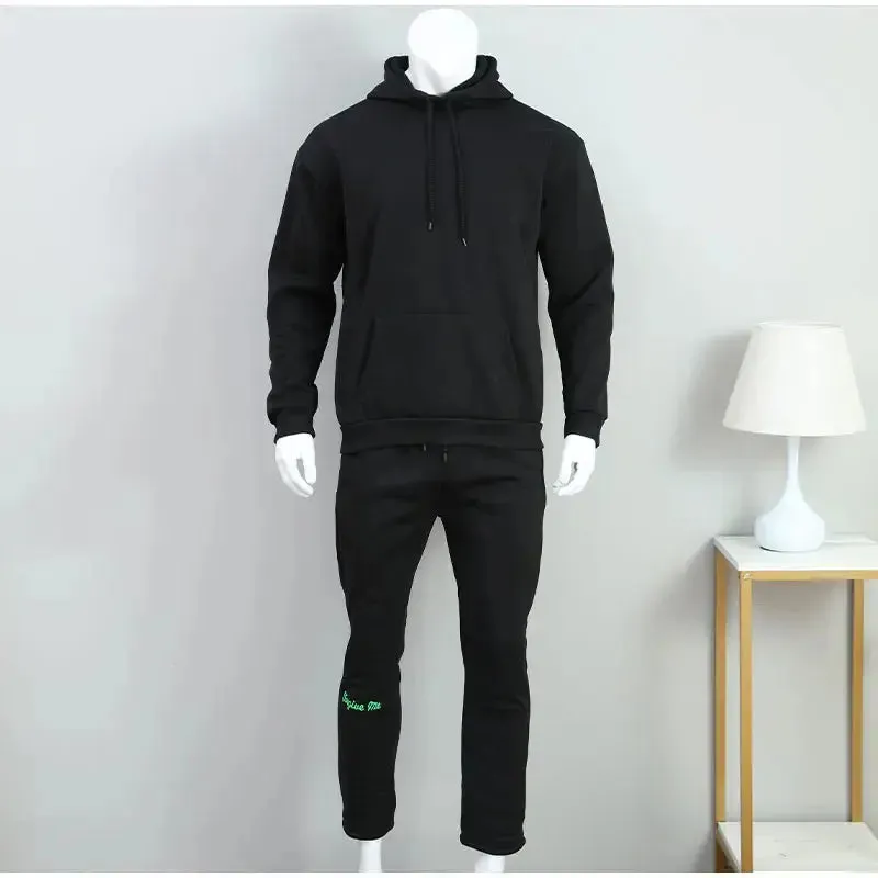 Men Cotton Printed Tracksuit 2PCS Set Hoodies Straight Pants Casual Loose Hip Hop Sports Hooded Pullover Trousers Y2k Streetwear