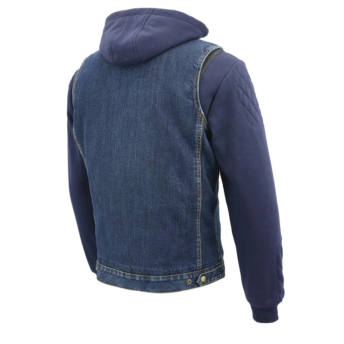 Milwaukee Leather MDM3020 Men's Blue Denim '5-in-1' Club Style Vest with Removable Hoodie