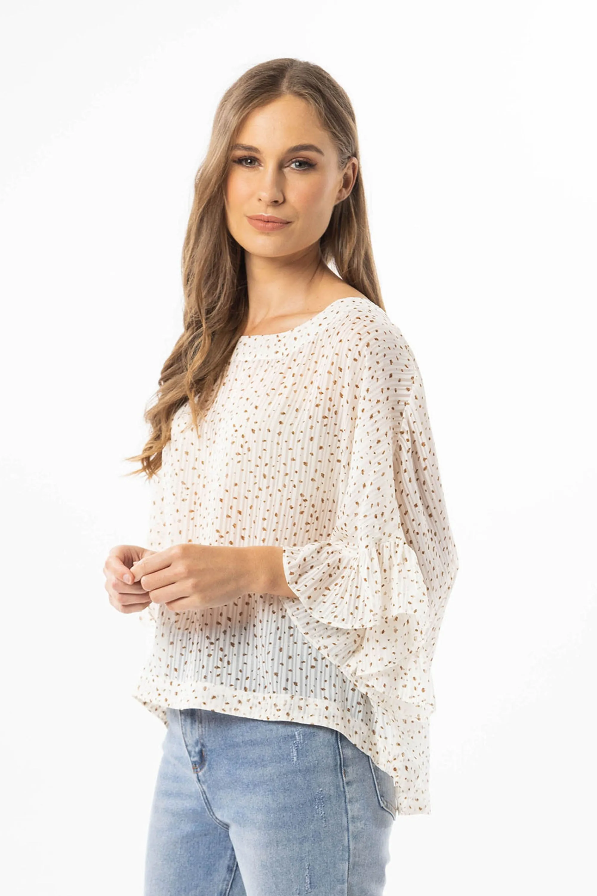 Monte Carlo White Mini Leopard Ruffle Sleeve Top