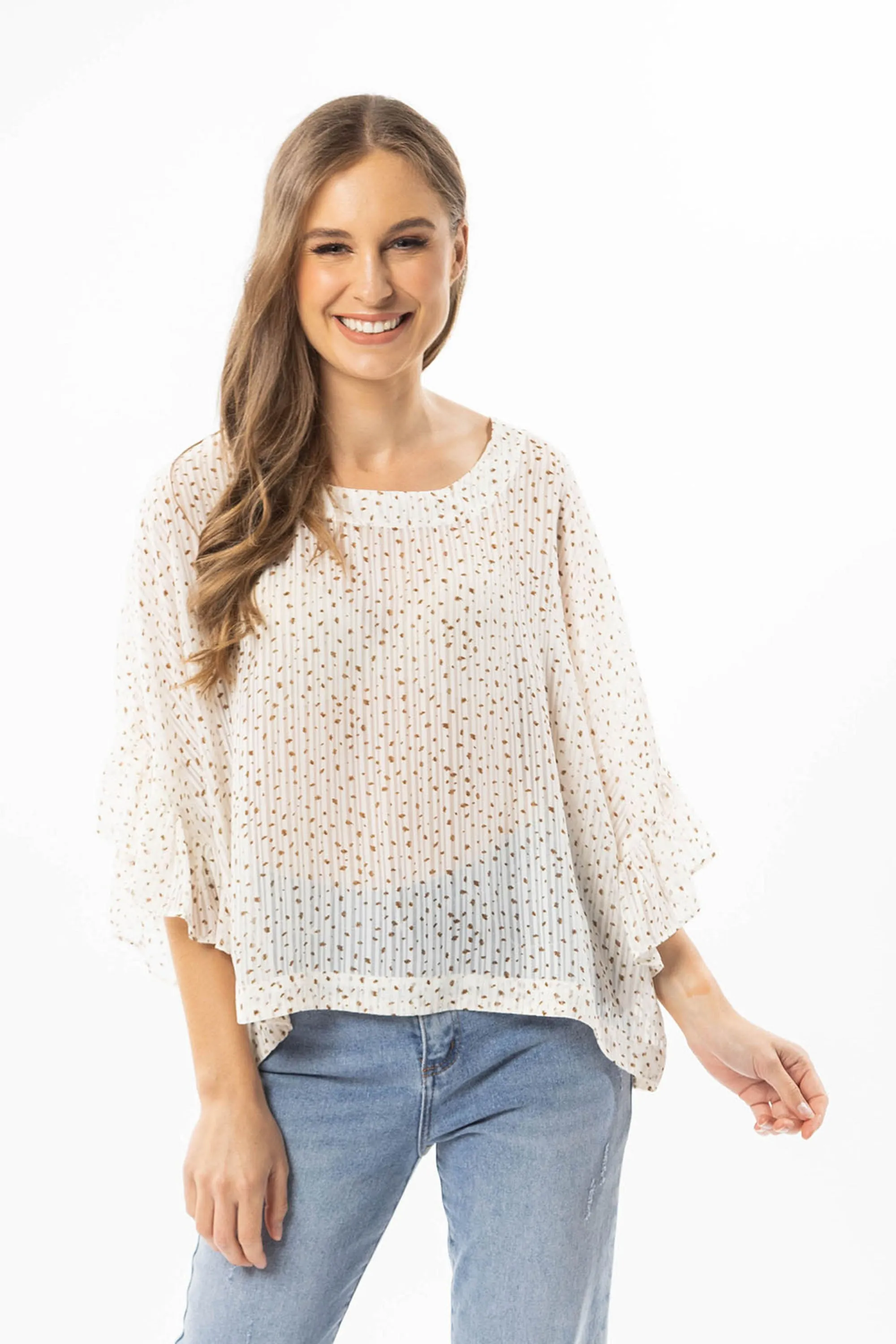 Monte Carlo White Mini Leopard Ruffle Sleeve Top