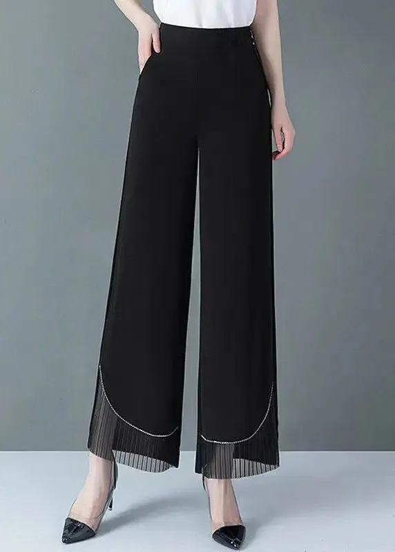 New Black Tulle Patchwork High Waist Straight Pants Spring HA1009