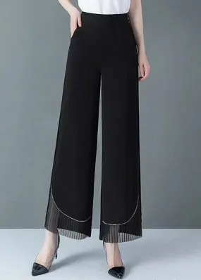 New Black Tulle Patchwork High Waist Straight Pants Spring HA1009