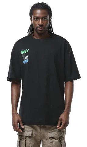 O178393 Printed Only My World Black Tee With Elbow Sleeves