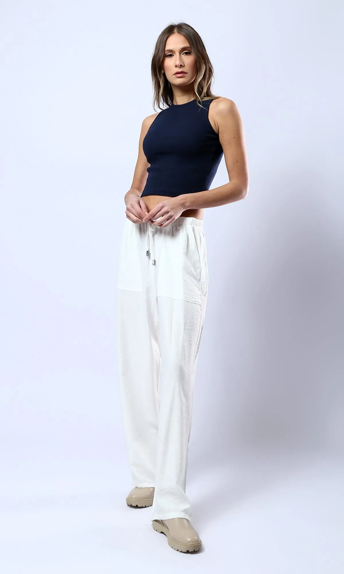 O179838 Comfy Wide Leg Off-White Summer Pants