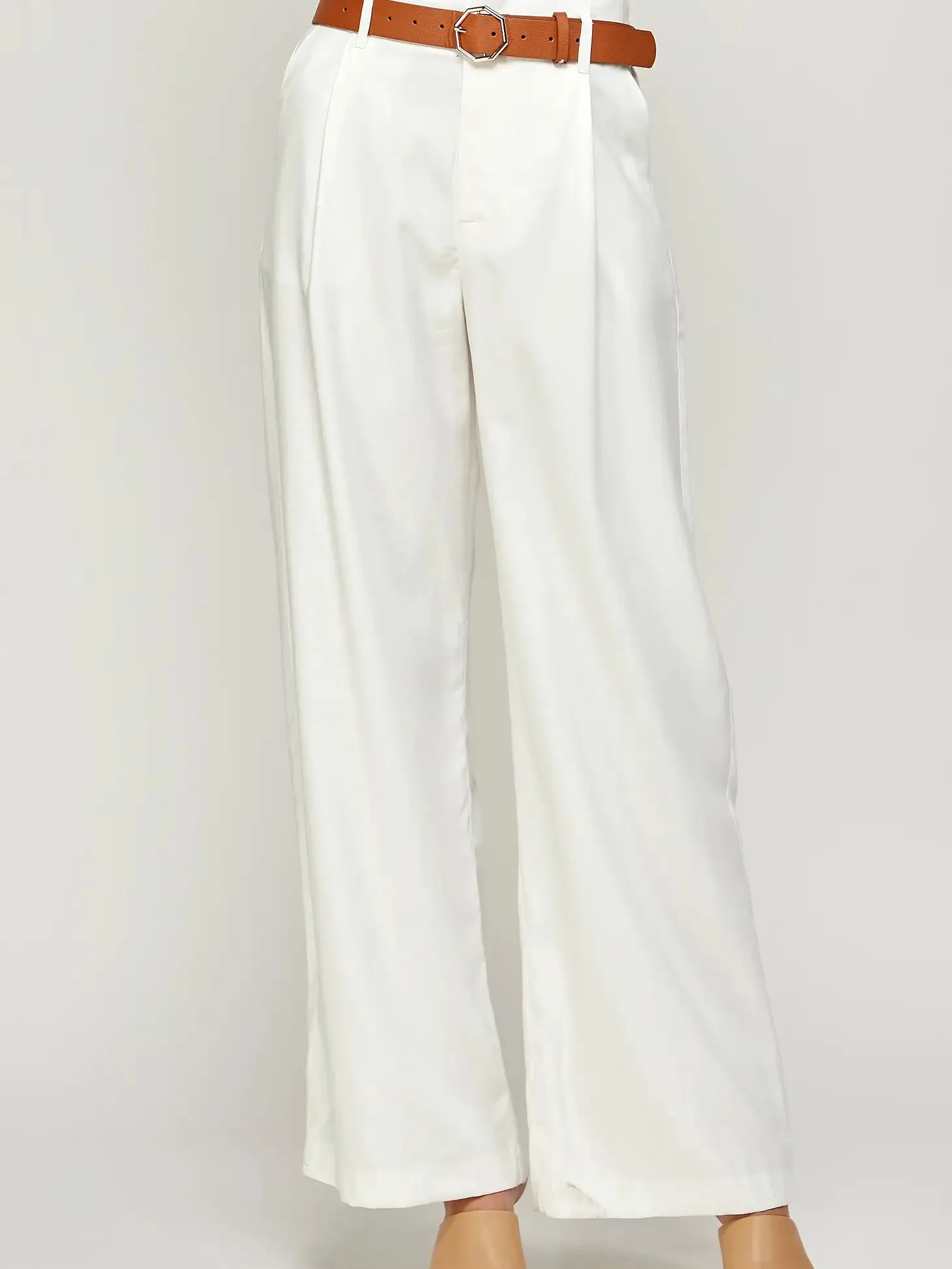 Office Chic White Wide Legged Trousers