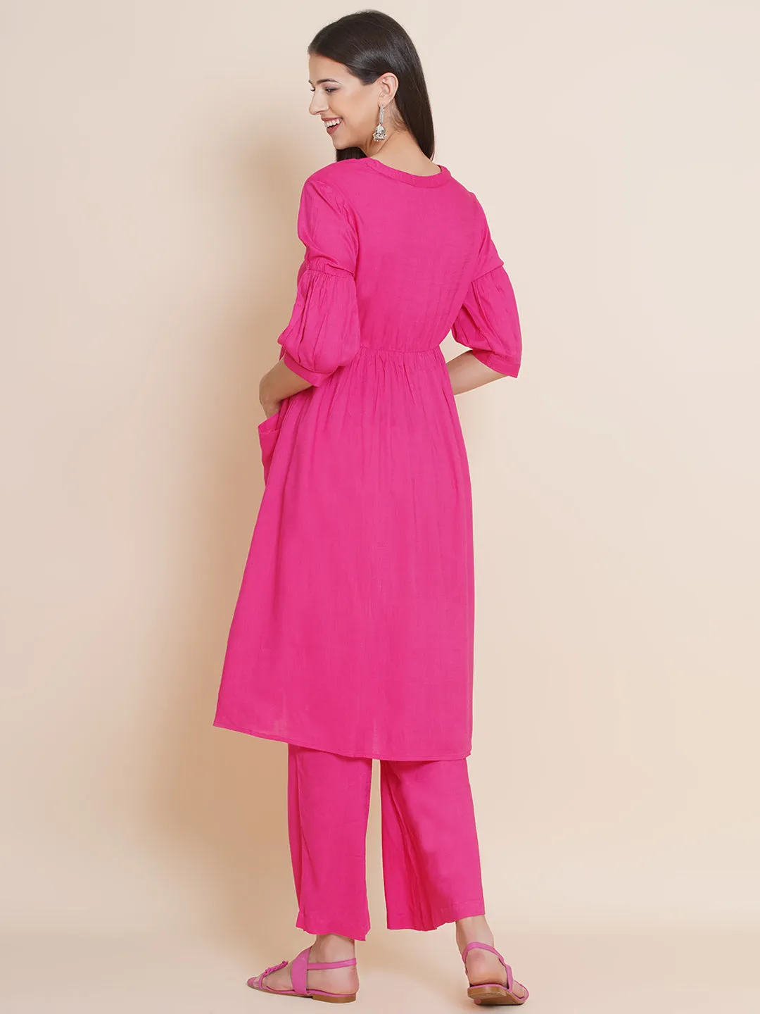 Pink Fit and Flare Maternity Kurta Set