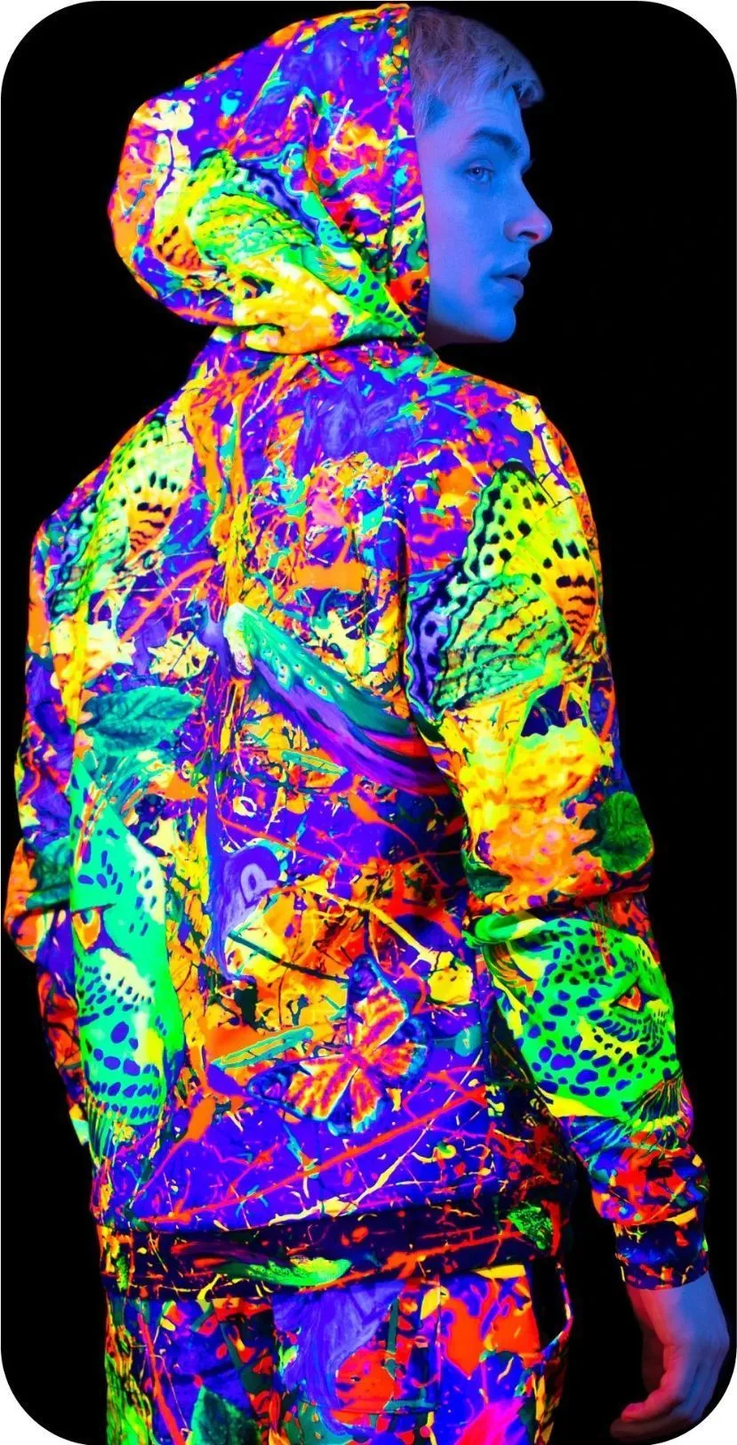 Print Sweatshirt UV Fluorescent Blacklight Splash Flamingo