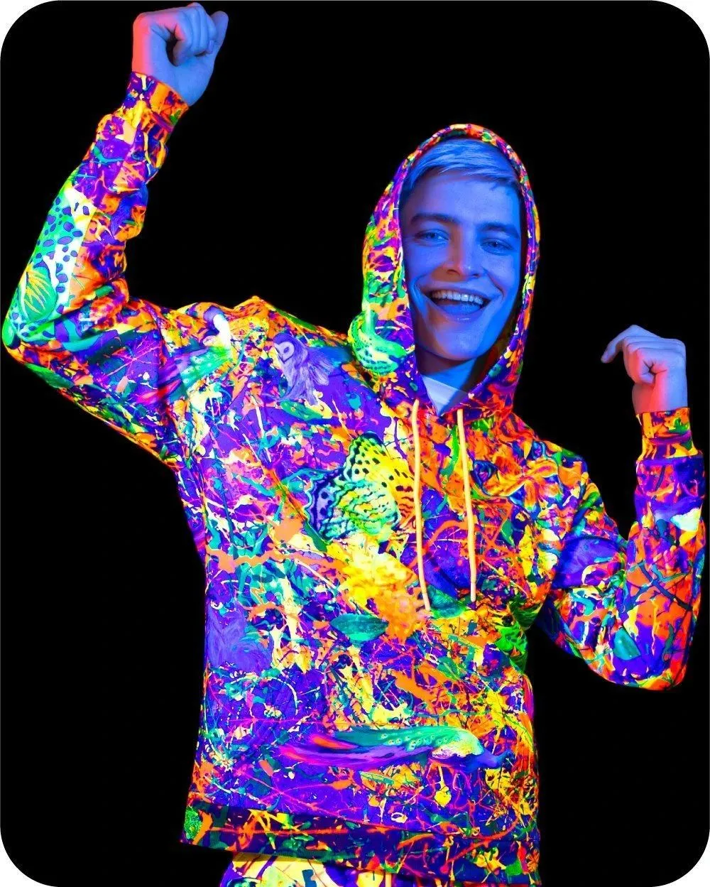 Print Sweatshirt UV Fluorescent Blacklight Splash Flamingo