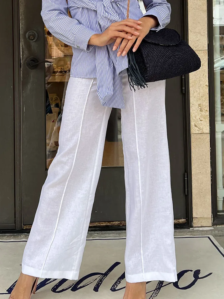 Riviera White Linen Pant