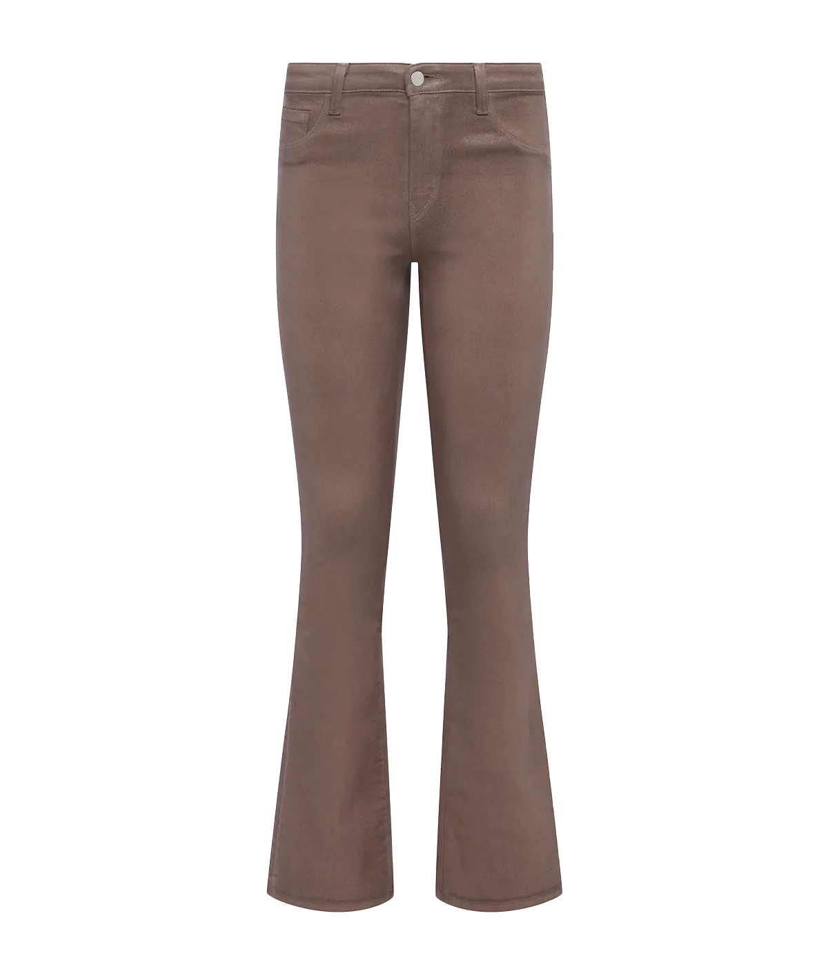 Selma High Rise Sleek Baby Boot Pant in Deep Taupe Coated