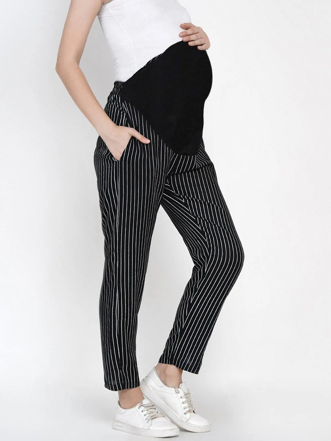 Striped Black Maternity and Nursing Loungewear Pants