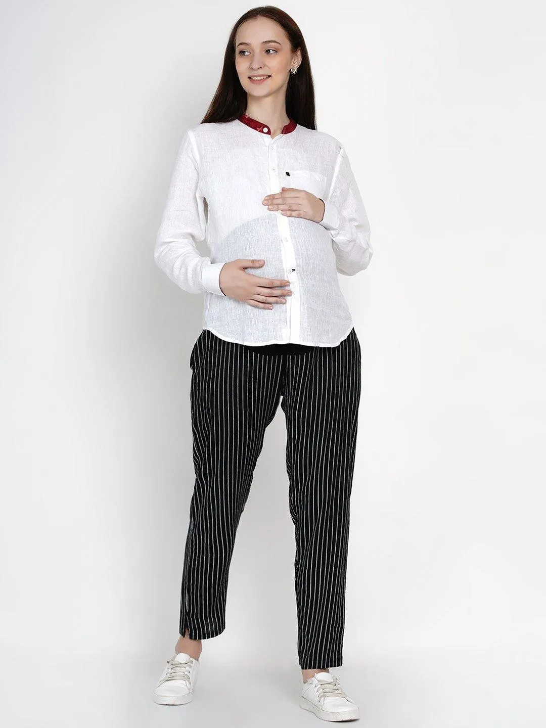 Striped Black Maternity and Nursing Loungewear Pants