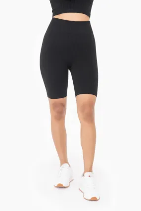 The Best Black Above the Knee Ribbed Biker Shorts