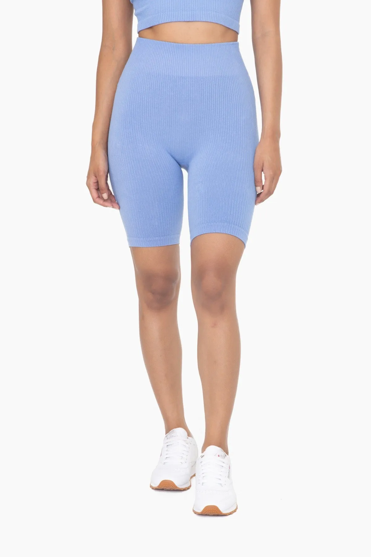 The Best Blue Above the Knee Ribbed Biker Shorts