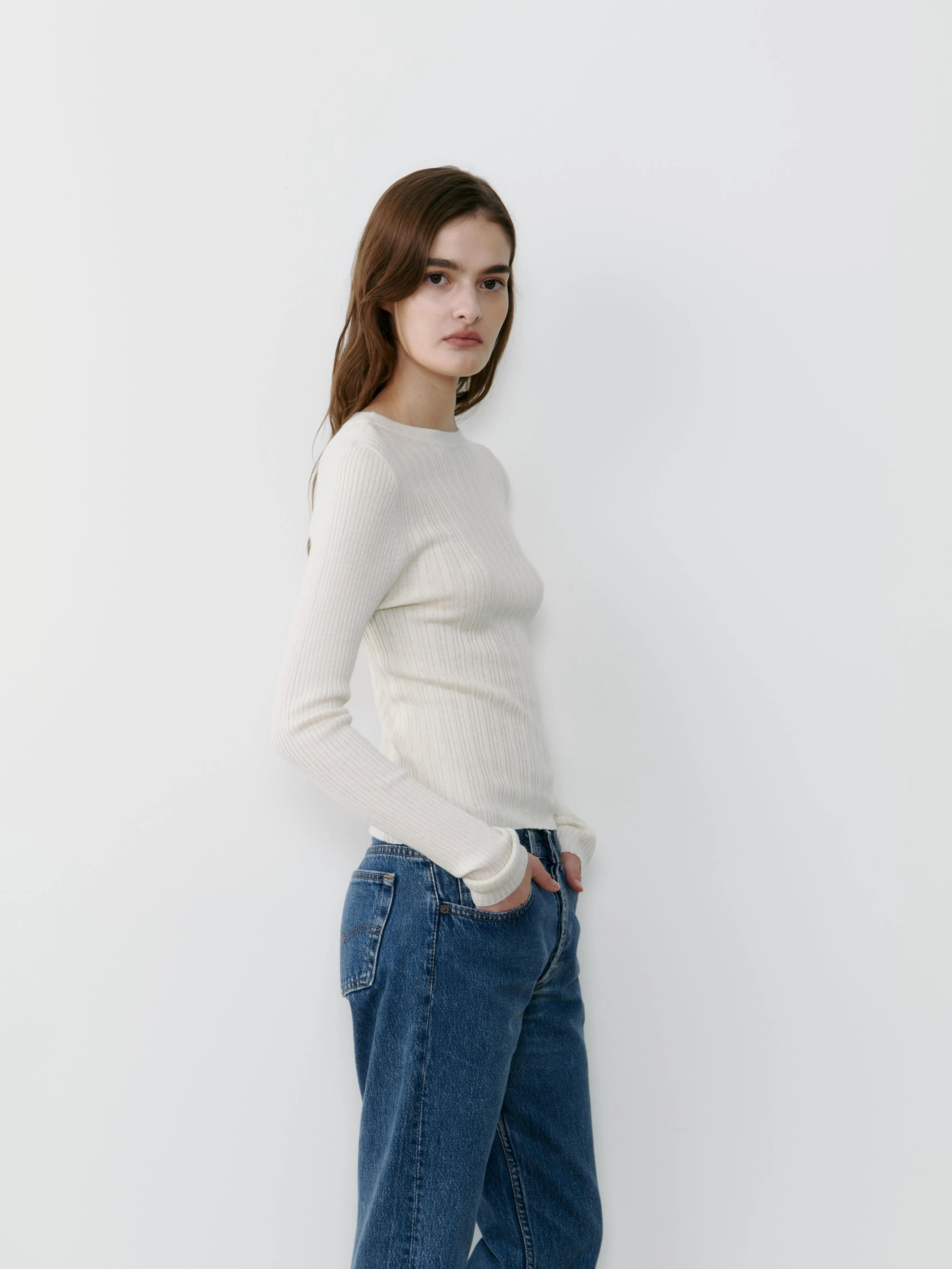 THE SILK RIBBED BOATNECK - ECO WHITE