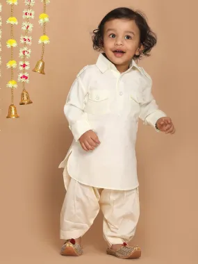 VASTRAMAY Boy's Cream Pathani Kurta With Patiala Set