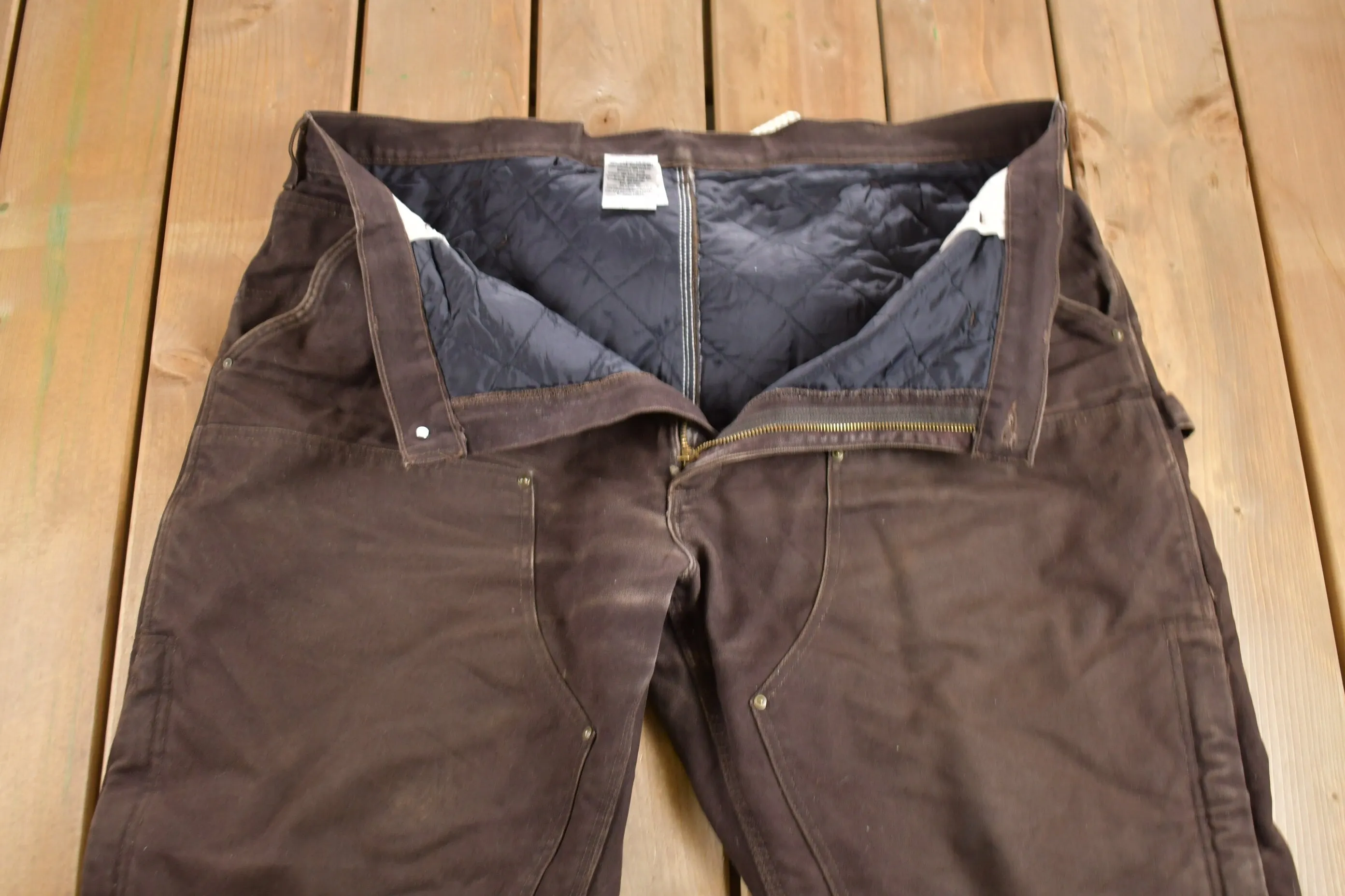 Vintage 1990s Thermal Lined Carhartt Double Knees Size 45 x 31 / Rare Carhartt / Perfectly Distressed / Carpenter Pants