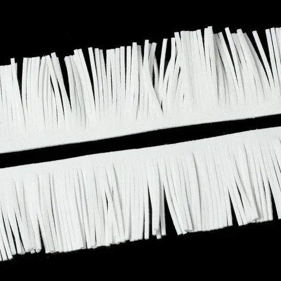 WHITE Tassel Fringe, 1-1/8 wide (30mm), Faux Suede, Velvet Suede Fringe, Vegan Leather Suede, 2mm thick, cft0330