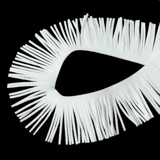 WHITE Tassel Fringe, 1-1/8 wide (30mm), Faux Suede, Velvet Suede Fringe, Vegan Leather Suede, 2mm thick, cft0330