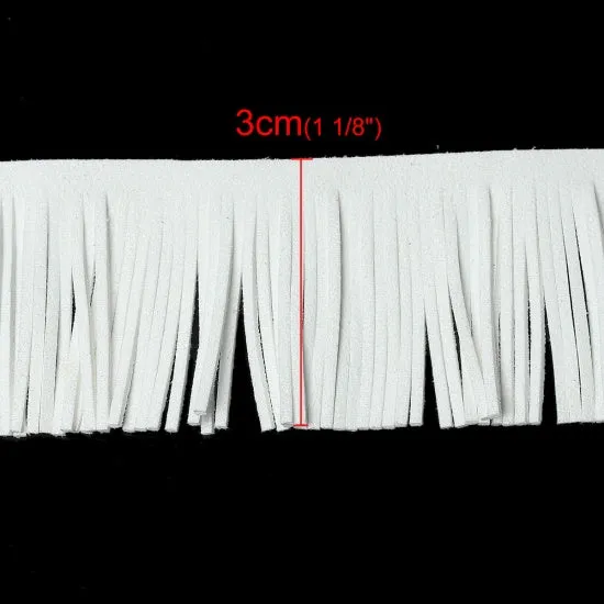 WHITE Tassel Fringe, 1-1/8 wide (30mm), Faux Suede, Velvet Suede Fringe, Vegan Leather Suede, 2mm thick, cft0330